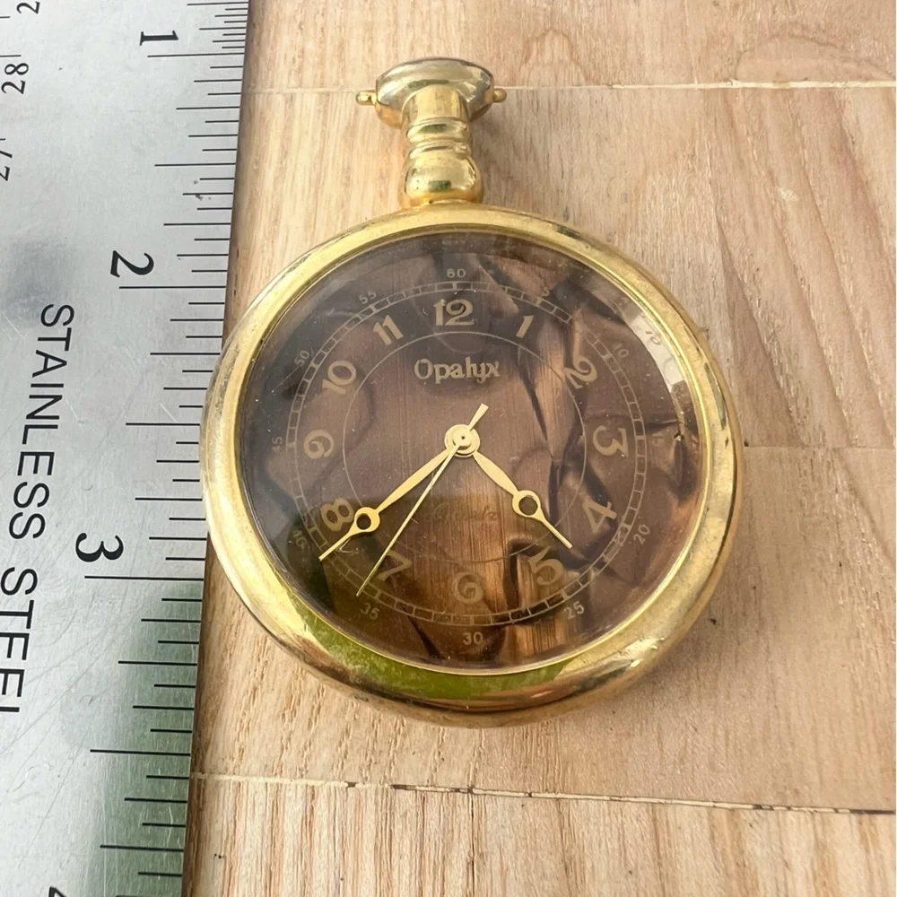 Opalyx gold tone brown dial pocket watch NEW BATTERY